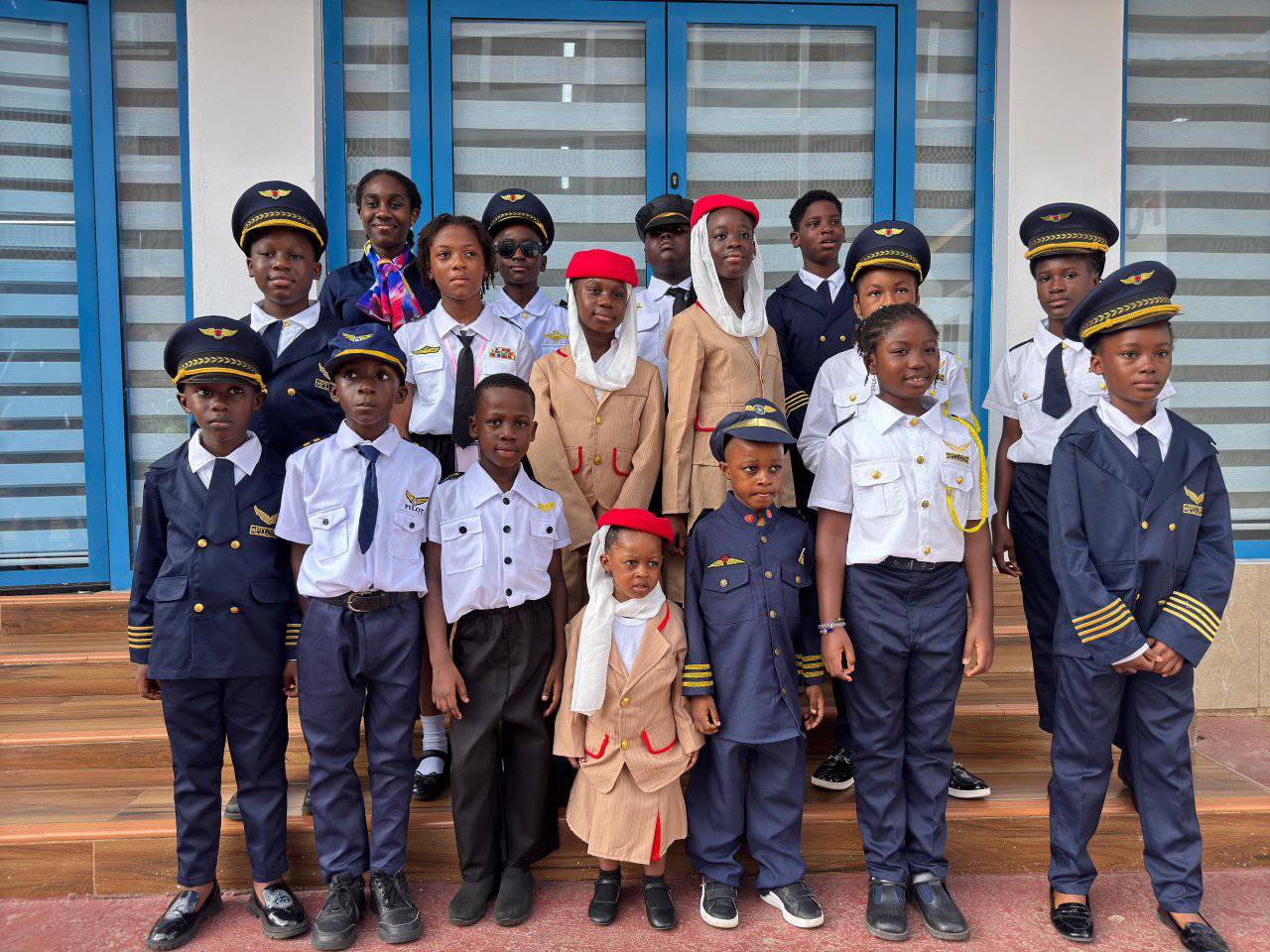 Students in pilot and aviation uniforms